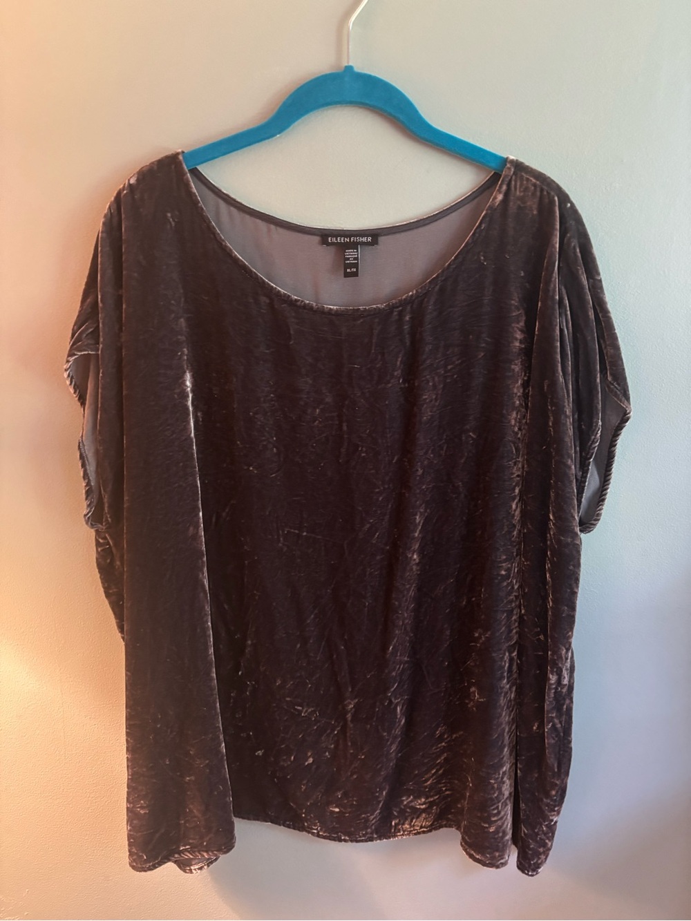 Eileen Fisher Crushed Velvet Scoop Neck Top - Charcoal Brown